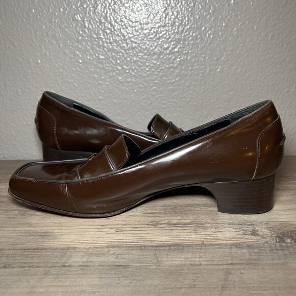VTG Cole Haan Womens Loafer Pump Size 8.5B Brown Leather Block Heel Y2K 90s Shoe - Picture 7 of 10